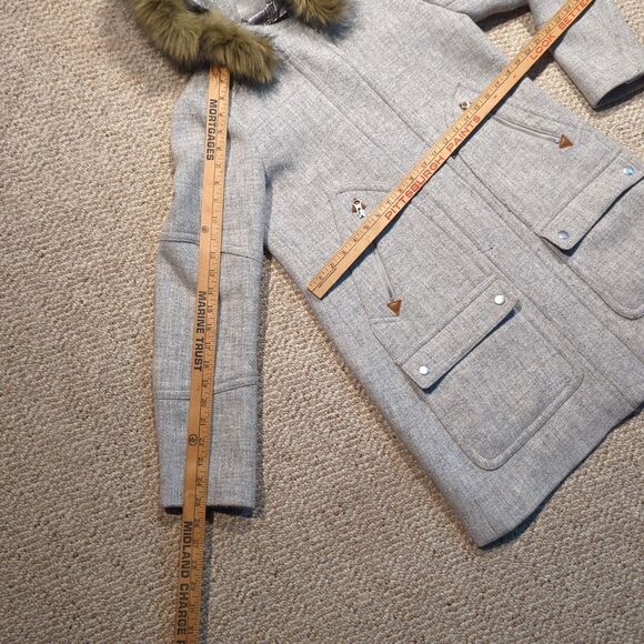 J.Crew Chateau Parka Coat Womens 2 Stadium Cloth Gray Wool Nello Gori Fur Trim - Picture 3 of 8